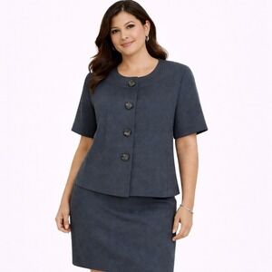 SIGNATURE by LARRY LEVINE Size 10 Smoky Blue Short Sleeve 2pc Skirt Suit Set EUC